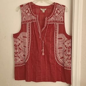 RED embroidered LUCKY BRAND blouse